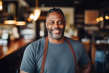 Fototapeta premium Smiling portrait of a middle aged African American small business owner
