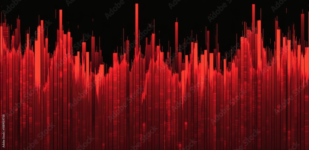Aufkleber abstract visualization of sound waves in red tones against a black background.