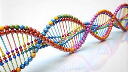 Colorful 3D DNA Helix Model on White Background Showcasing Genetic Structure in Vivid Detail, Perfect for Scientific Illustrations and Educational Purposes