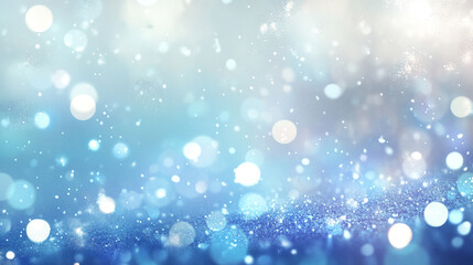 A bright abstract blue winter background with bokeh and snowflake