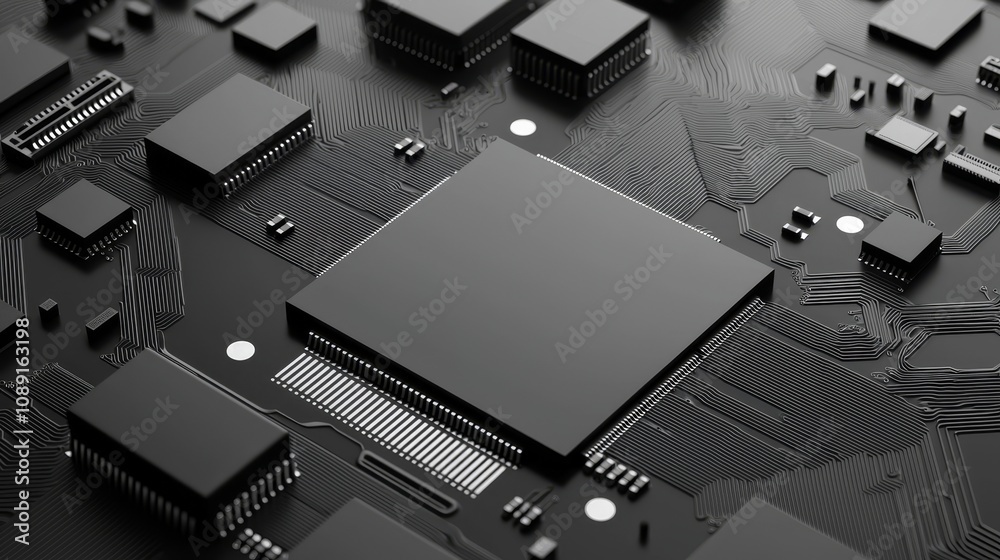 Poster futuristic circuit board with server code processing. abstract background by 3d rendering. stock ima