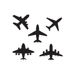 airline aviation airplane aircraft aeroplane plane clipart icon set silhouette vector art flat design illustrations