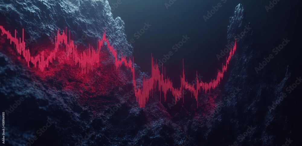 Aufkleber Abstract visualization of a sound wave or data signal in a dark, textured environment.