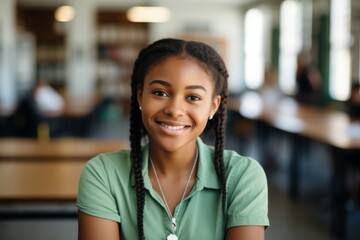 Fototapeta premium Smiling portrait of a young female African American student