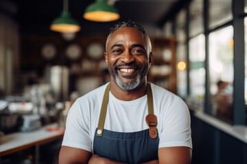 Naklejka premium Smiling portrait of a middle aged African American small business owner