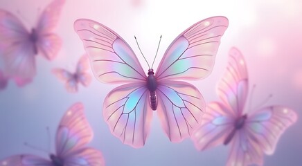 Obraz premium A butterfly with a rainbow colored body flies in the air
