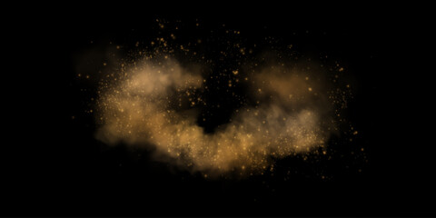 Sandy-smoke clouds with dust and fine particles. PNG Dune, sand storm, clusters of powder. Realistic vector illustration of desert storm - flying saw dust with small dirt particles under the influence