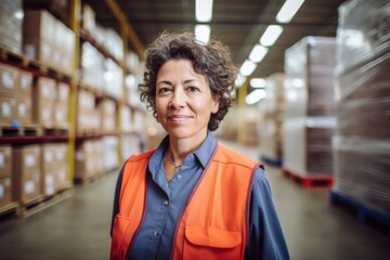 Portrait of a joyful middle aged female warehouse worker