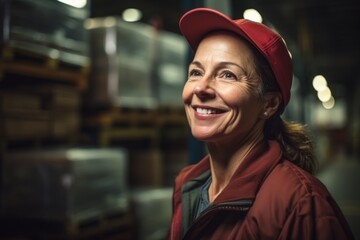 Portrait of a joyful middle aged female warehouse worker
