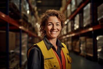 Portrait of a joyful middle aged female warehouse worker