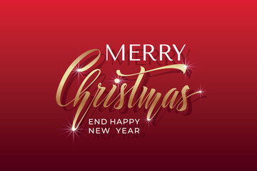 Merry Christmas and Happy New Year hand lettering calligraphy. Vector holiday illustration element. Typographic element for congratulations.