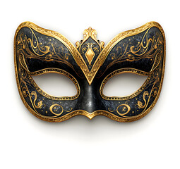 Elegant black and gold masquerade mask with intricate designs and embellishments, perfect for festive occasions and themed events