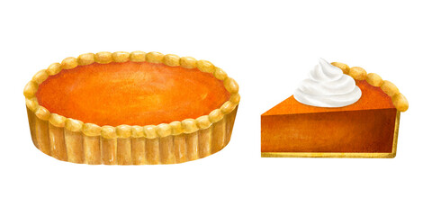 Pie cake set collection isolated hand drawn painting illustration isolated cutout dessert sweet element