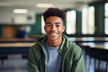 Fototapeta premium Smiling portrait of a young male African American student