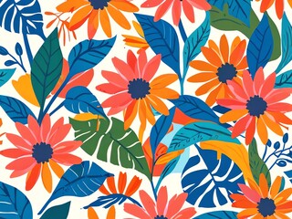 Vibrant Tropical Floral Pattern: A Summery Burst of Color