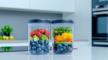 Meal prep with tupperware containers filled with healthy foods for an organized week.