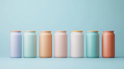A Collection of Handmade Ceramics in Soft Pastel Colors Arranged Symmetrically Against a Smooth Gradient Background Highlighting Their Unique Craftsmanship