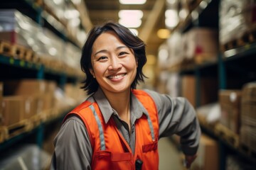 Portrait of a joyful middle aged female warehouse worker