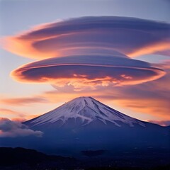 Golden Hour Guardians: Lenticular Clouds Embrace Mount Fuji