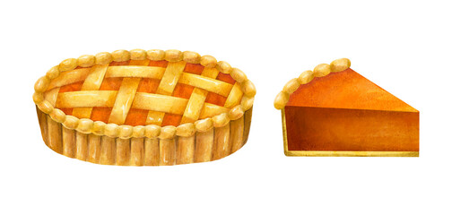 Jam pie, piece of cake cartoon collection isolated hand drawn painting illustration.