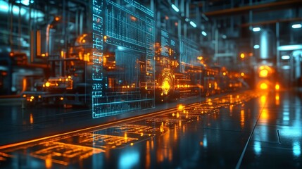 Geothermal power plant showcasing holographic data in a modern facility