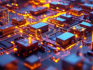 Fototapeta premium Glowing 3D Supply Chain Model Showcasing Real Time Goods Materials and Resource Flow