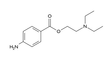 procaine molecule, structural chemical formula, ball-and-stick model, isolated image local anesthetic