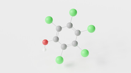 pentachlorophenol molecule 3d, molecular structure, ball and stick model, structural chemical formula pesticide