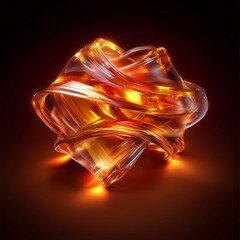 Floating holographic glass shape in an abstract 3D style, with rich, warm colors; high detail and vibrant hues create an enchanting visual with soft, immersive light play.