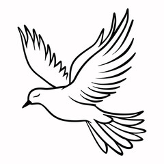Outline flying dove icon. Black and white bird symbol isolated on background. Simple vector illustration