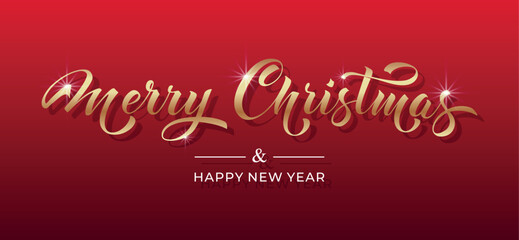 Merry Christmas and Happy New Year hand lettering calligraphy. Vector holiday illustration element. Typographic element for congratulations.