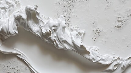 Abstract white paint swirls and bubbles.