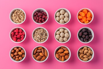 Obraz premium Healthy Snacks: Energy Bites, Nuts, and Dried Fruit – Nutritious Snack Ideas, On-the-Go Energy Boost, and Wholesome Food Options