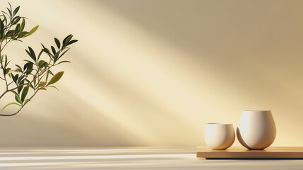 Elegant Artisan Handmade Ceramics on a Smooth Gradient Background with Soft Light Creating a Warm Ambience for Unique Decorative Accents in Interiors