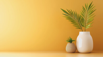 Elegant Display of Artisan Handmade Plant Decor in Smooth Gradient Background Showcasing Natural Elements with Stylish Aesthetic Appeal