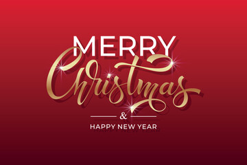 Merry Christmas and Happy New Year hand lettering calligraphy. Vector holiday illustration element. Typographic element for congratulations.