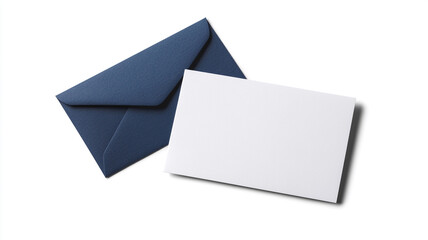 a blank white card and blue envelope isolated on a white background