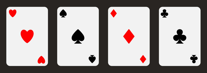 Cards. Aces of different suits on a black background. Vector clipart.