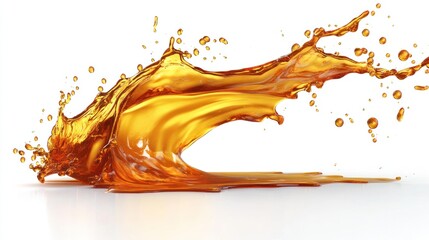 Amber liquid splash isolated on white.