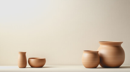 Handmade Natural Ceramics Displayed on a Smooth Gradient Background, Showcasing the Artistry and Texture of Unique, Crafted Pottery Items