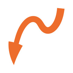 Curved orange arrow or pointer for creating dynamic web designs, infographics, presentations