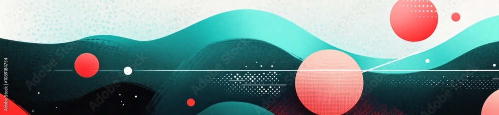 Poster Abstract design featuring waves and circles in vibrant colors.