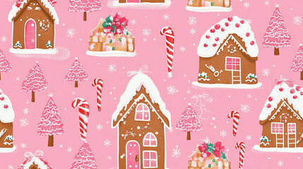 Christmas Gingerbread houses: A simple and clean Background - Seamless tile. Endless and repeat print.