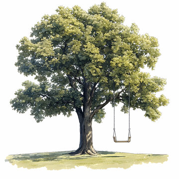 Lush green tree with swing.