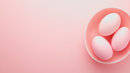 Delicate Handmade Crafts: Pastel Pink Eggs Displayed in a Smooth Bowl, Capturing the Essence of Quality and Artistic Creations in 3D
