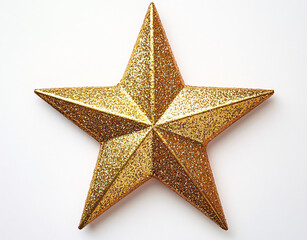 Fototapeta premium A shimmering gold glittering star centered on a white background, ideal for awards ceremonies, celebrations, and festive occasions.