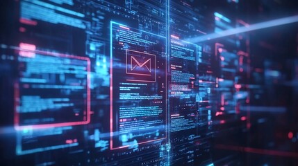 Glowing Digital Resume Floating in Futuristic Office with Holographic Candidate Profiles