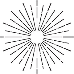 Obraz premium Captivating starburst design radiates from a central circle in a vintage style, featuring symmetrical geometric lines and a black and white color scheme