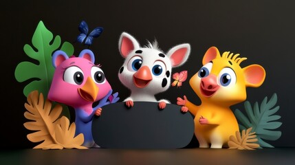 Fototapeta premium Creative Cartoon Animals in a Fun Brainstorming Scene