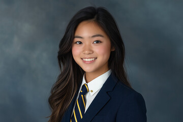 Portrait of a smiling student in formal attire school setting professional photography indoor close-up confidence